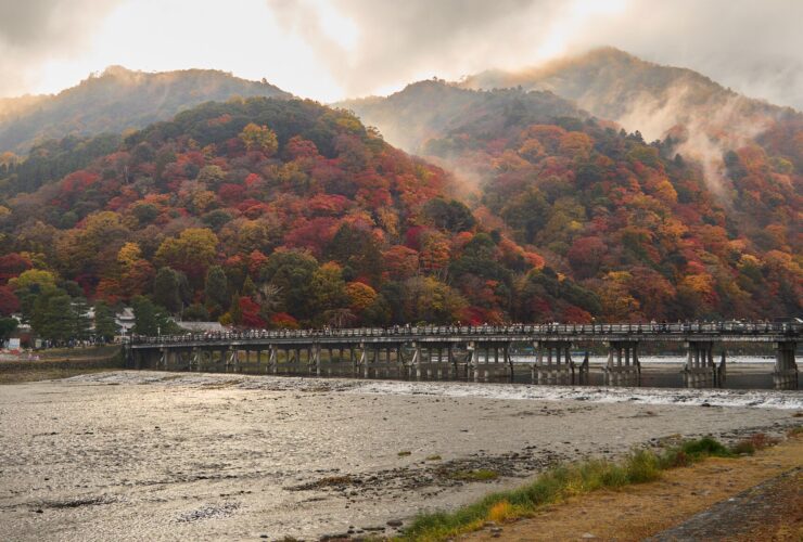 Togetsukyo Bridge and Arashiyama hills in Kyoto
