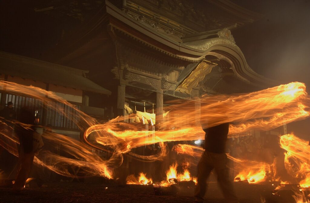 Fire-swinging ritual at Aso Shrine