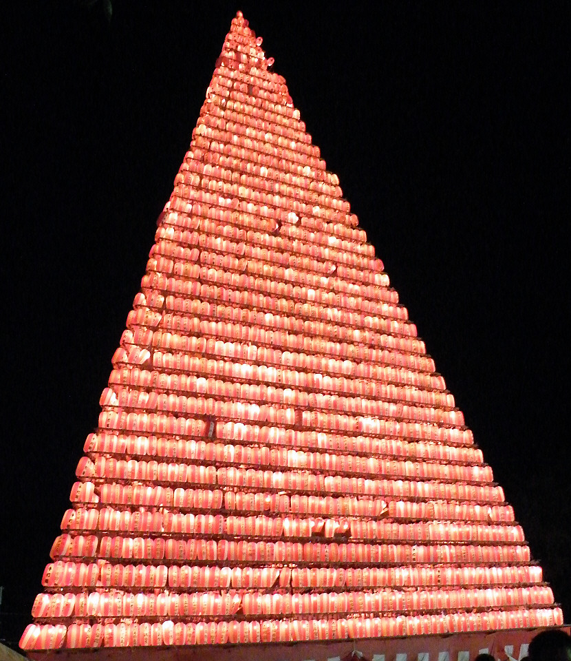 The illuminated lantern tower at Emukae Sentoro Matsuri, Sasebo, Nagasaki