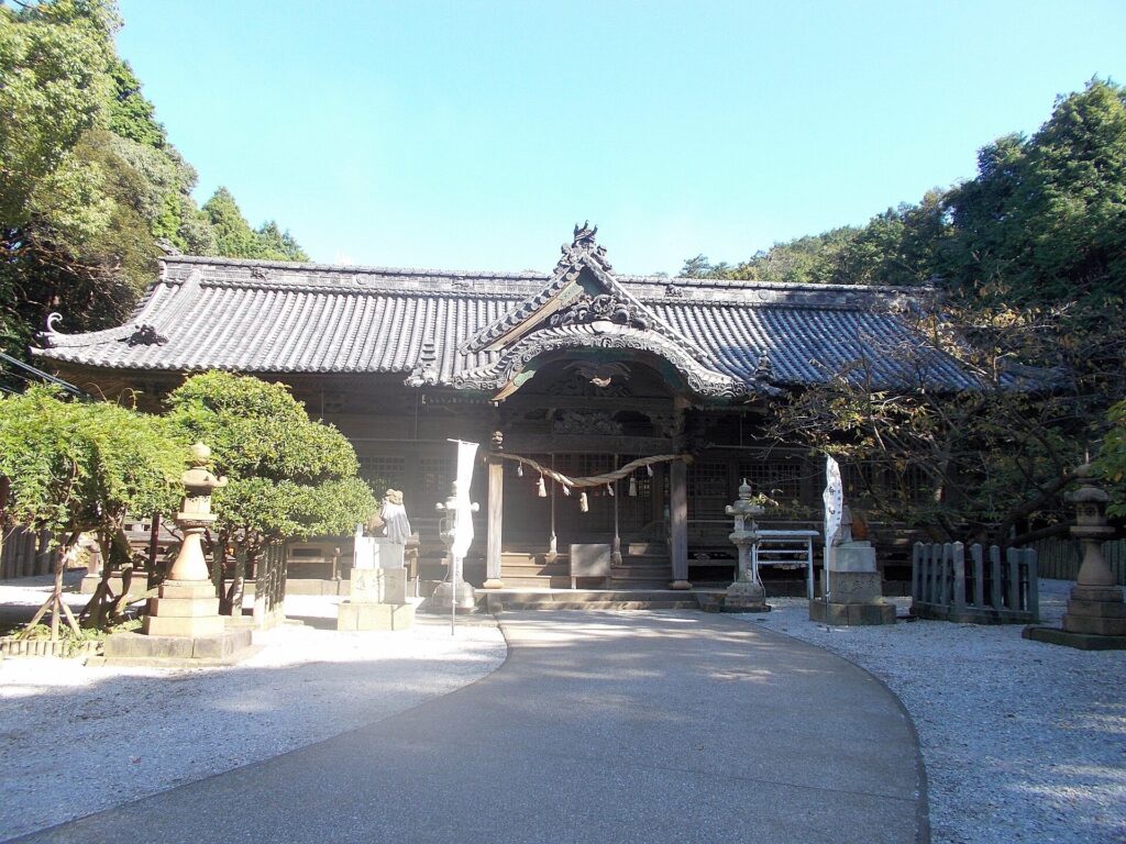 Worship hall of Hayasuhime Shrine in Saganoseki, Oita