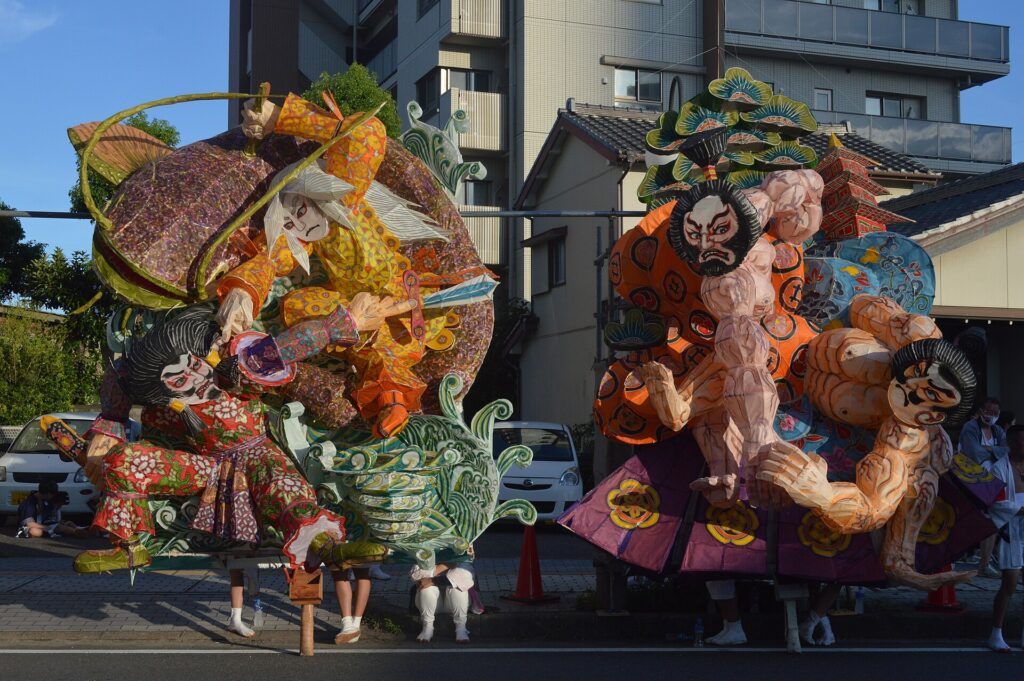Illuminated mando lantern figure at the Kariya Mando Festival