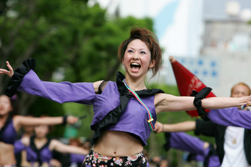 Costumed dancers performing at the Kochi Yosakoi Festival