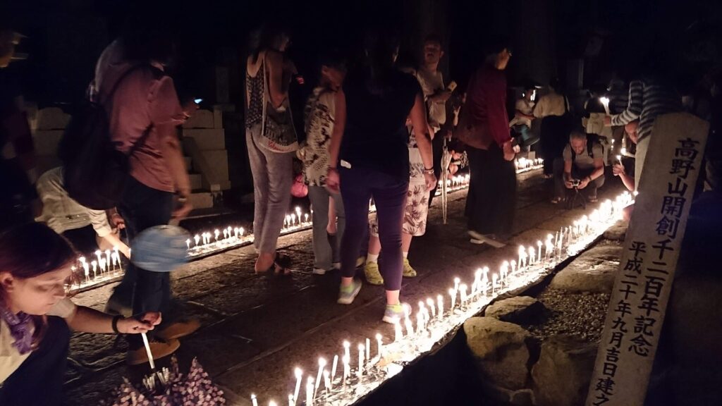 Candles lining the Okunoin approach at Koyasan