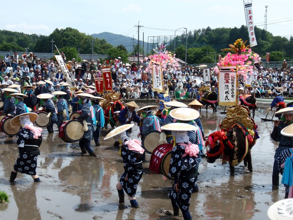 Ritual rice planting at Mibu no Hana Taue in northern Hiroshima