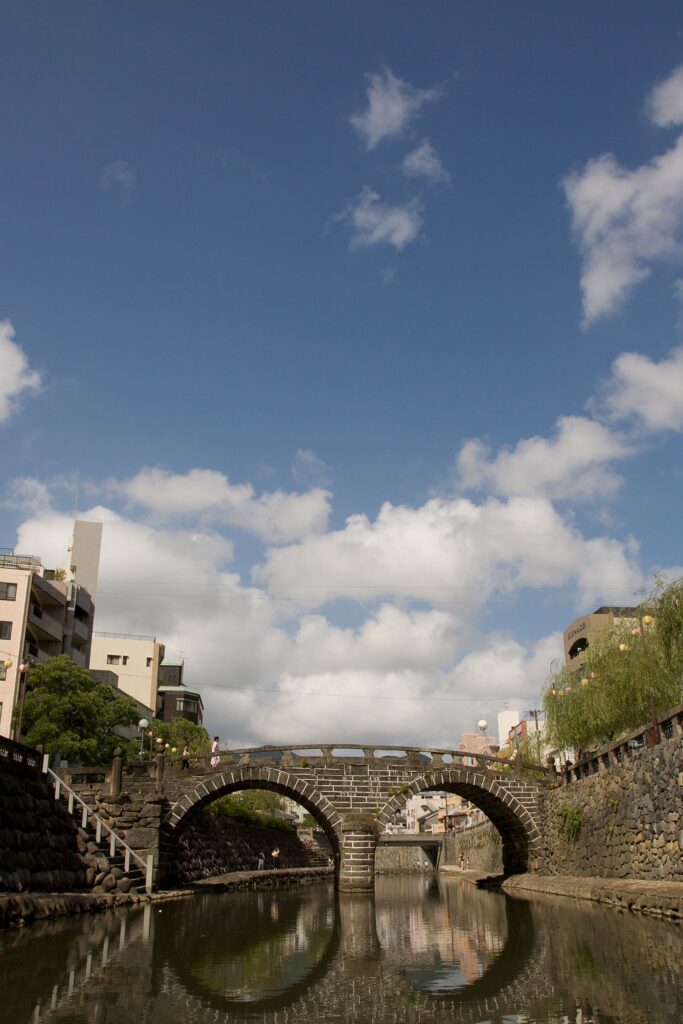 Meganebashi stone arch bridge over the Nakashima River in Nagasaki