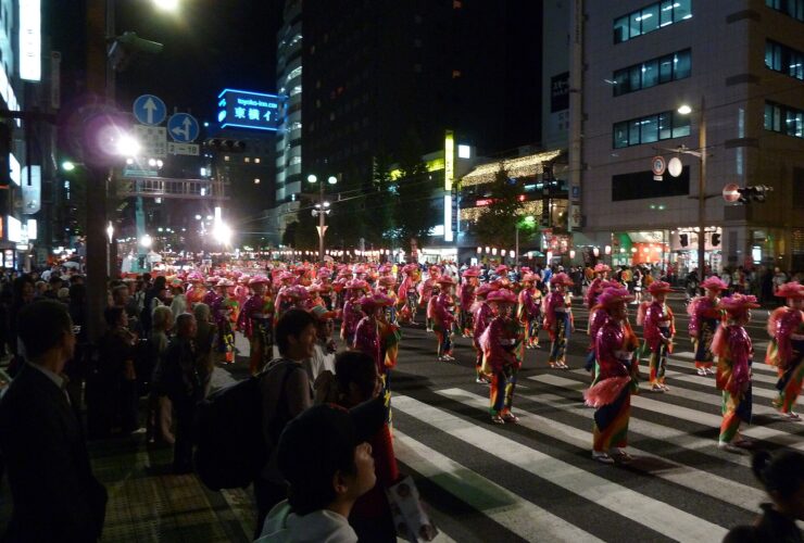 Massed dancers in the streets at Kagoshima Ohara Matsuri