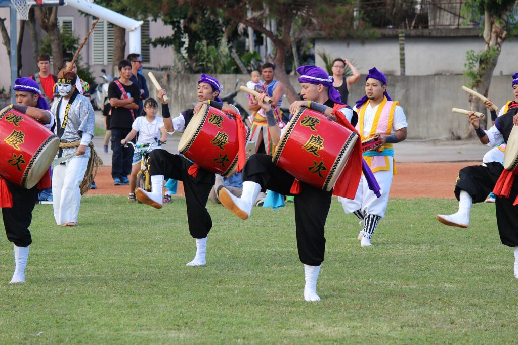 Eisa drummers dancing at the Okinawa Zento Eisa festival