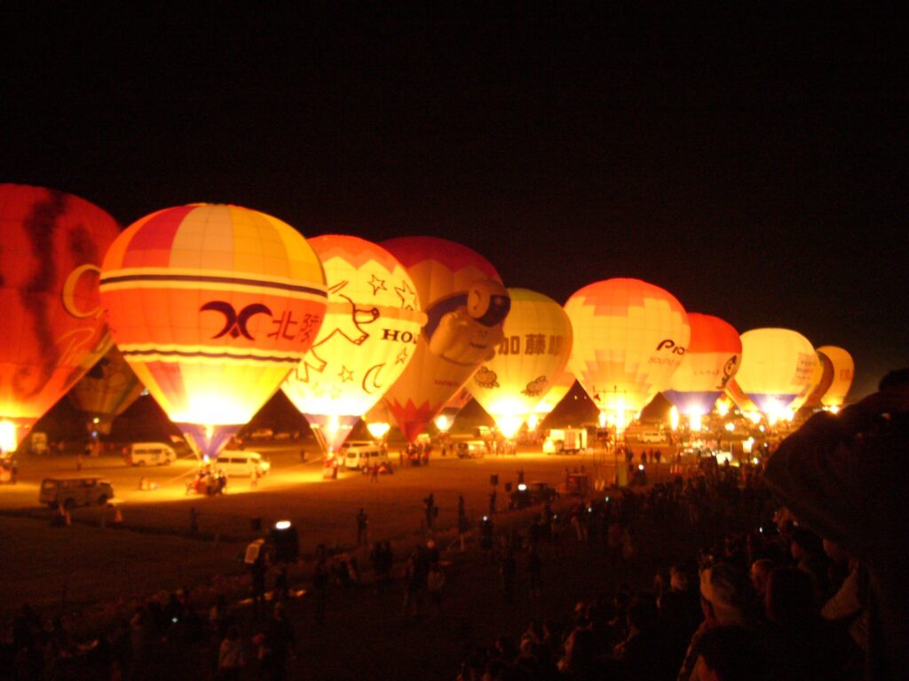 Hot-air balloons launching at the Saga International Balloon Fiesta