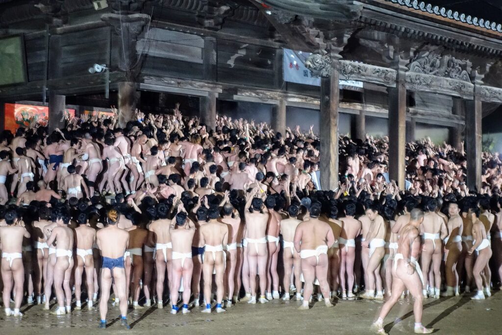 Loincloth-clad men at the Saidaiji Eyo Hadaka Matsuri in Okayama