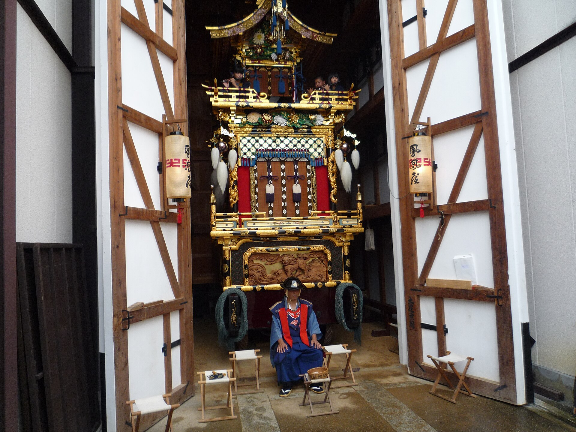 A Takayama Festival float inside its storehouse