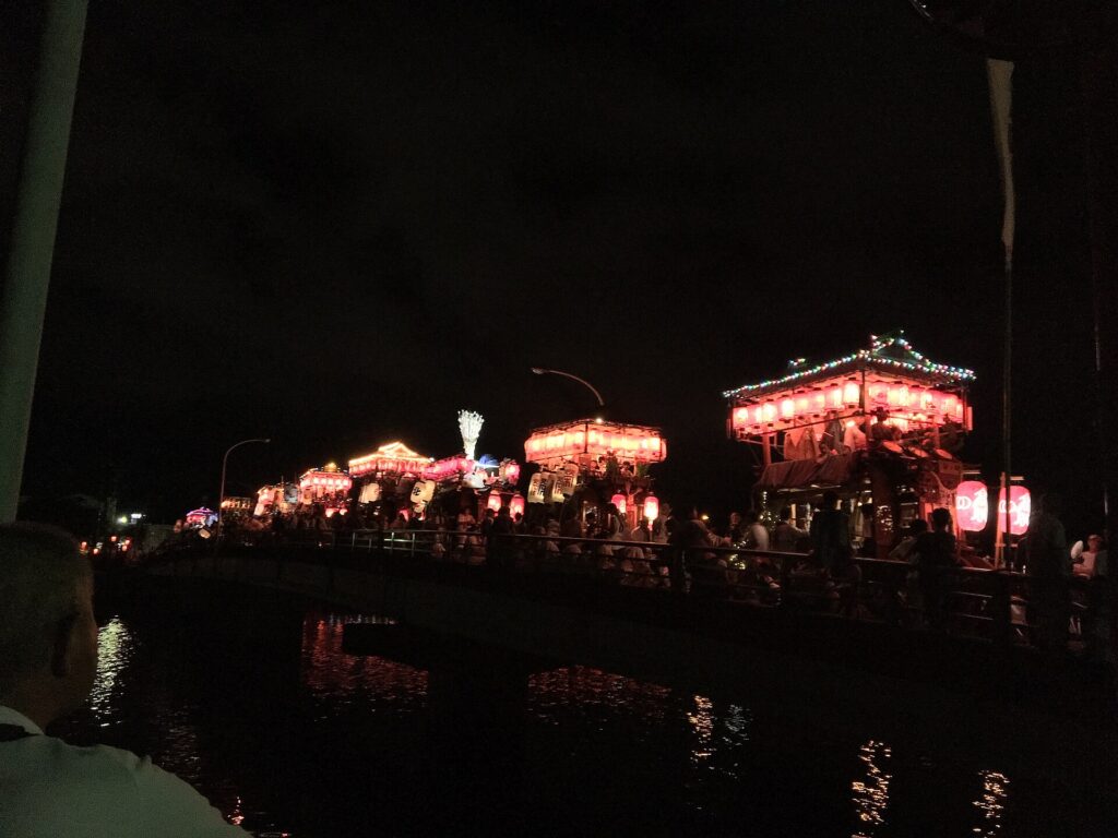 Kasahoko floats lined up during Tanabe Matsuri in Wakayama