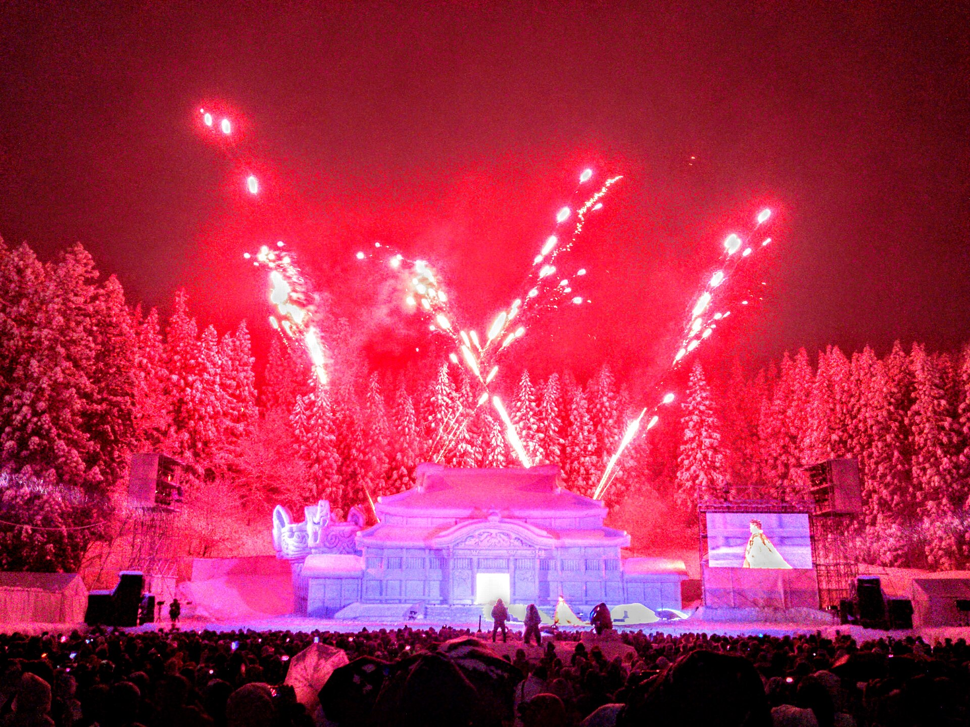 Tokamachi Snow Festival snow sculptures at night