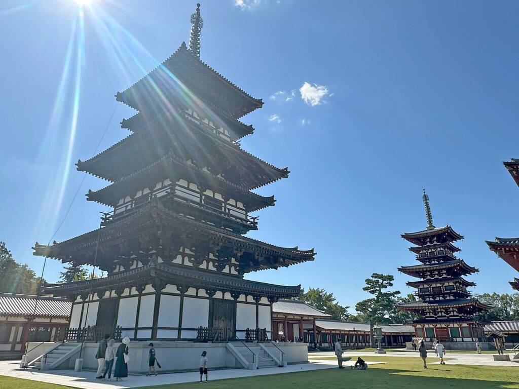 The east and west pagodas of Yakushiji temple, Nara