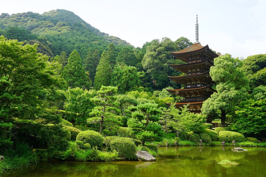 Five-story pagoda of Rurikoji in Kozan Park, Yamaguchi