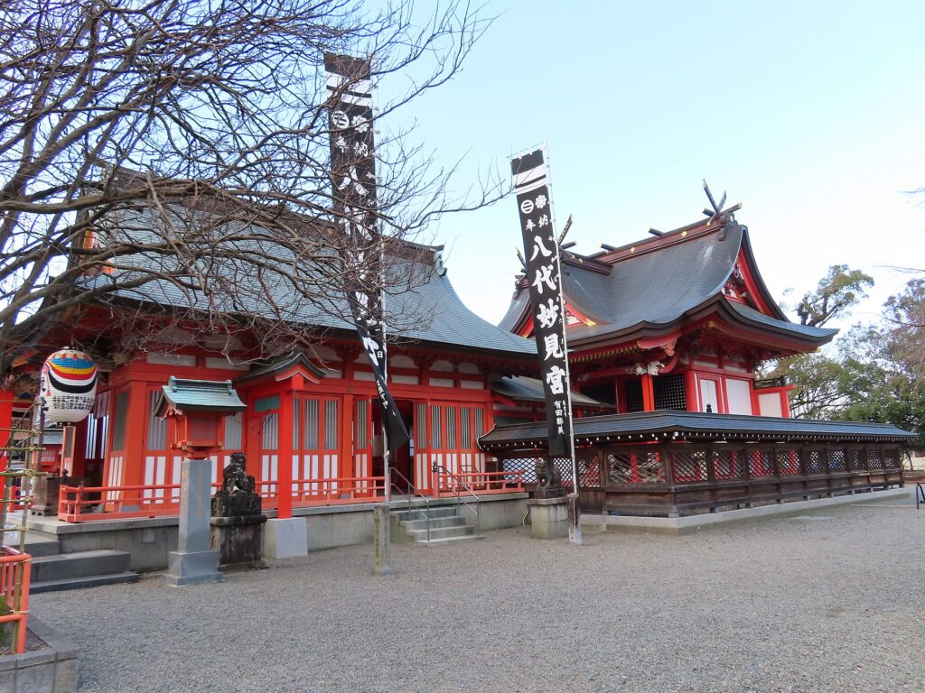 Yatsushiro Shrine in Kumamoto with a Myoken Festival banner