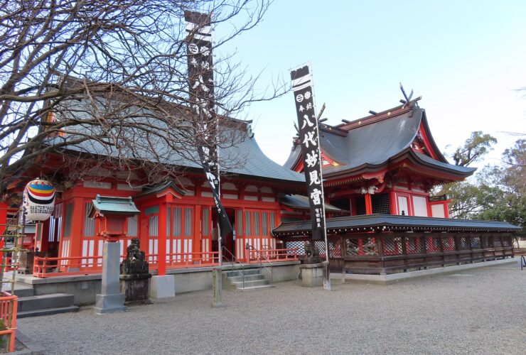 Yatsushiro Shrine in Kumamoto with a Myoken Festival banner