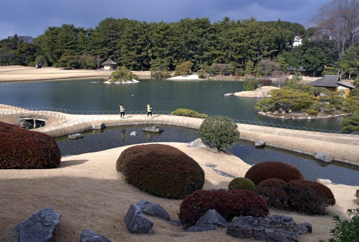Korakuen garden in Okayama with the castle beyond