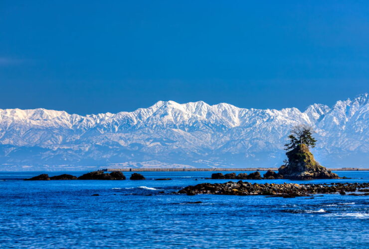 The Tateyama mountain range seen across Toyama Bay