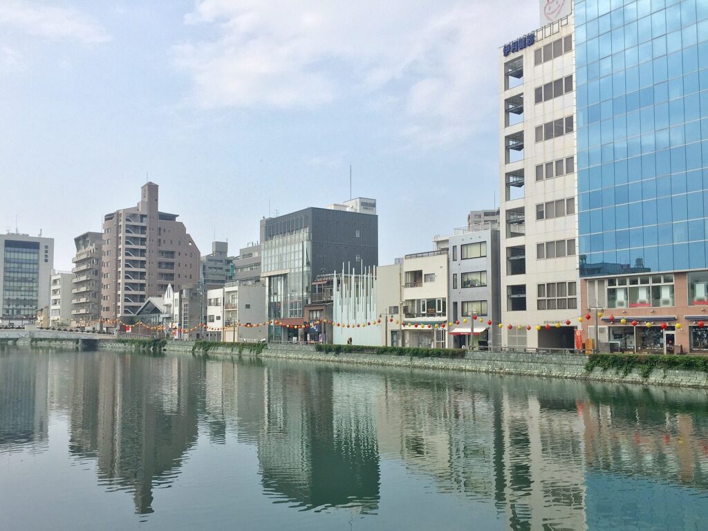 The Shinmachi River boardwalk in central Tokushima