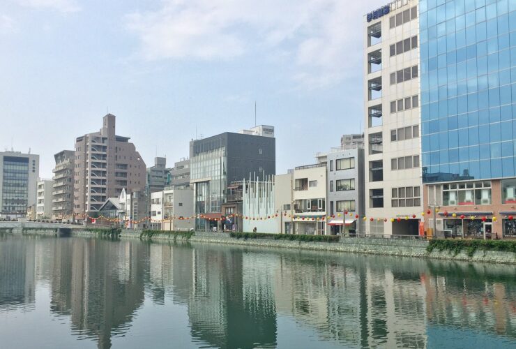 The Shinmachi River boardwalk in central Tokushima